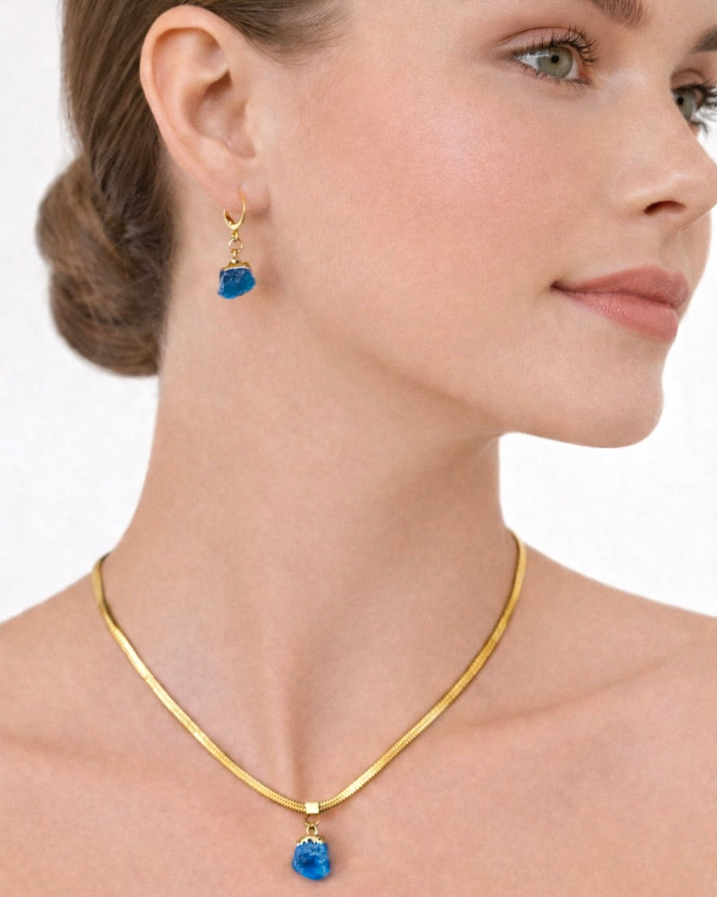 Set Apatite blu (Collana + Orecchini) (Gemelli & Acquario)