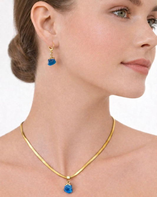 Set Apatite blu (Collana + Orecchini) (Gemelli & Acquario)
