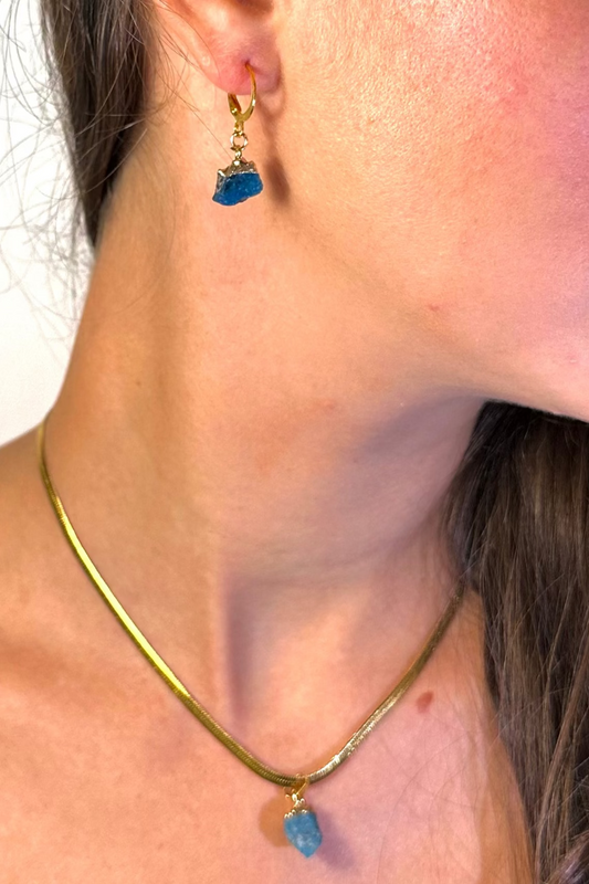 Set Apatite blu (Collana + Orecchini) (Gemelli & Acquario)